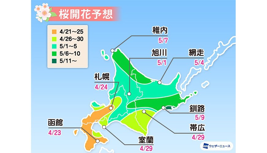 2020日本樱花最前缐开花日满开日日本赏樱weathernews北海道樱花