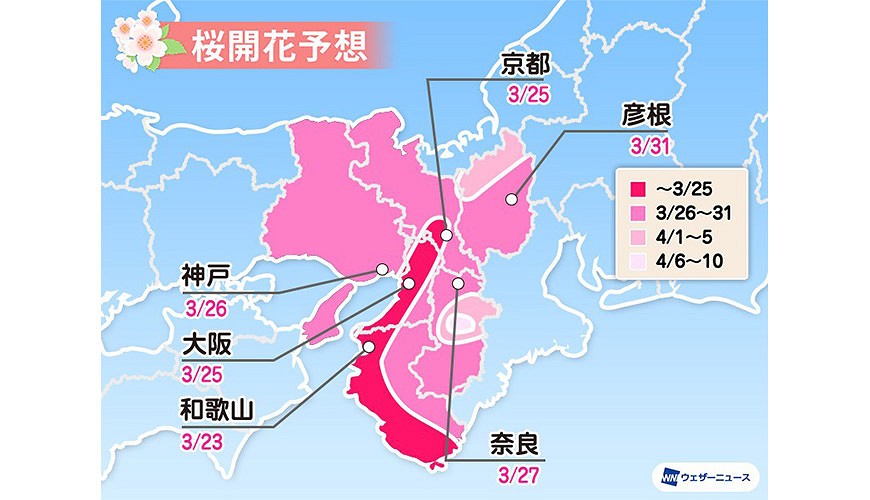 2020日本樱花最前缐开花日满开日赏樱weathernews日本京都大阪奈良关西樱花