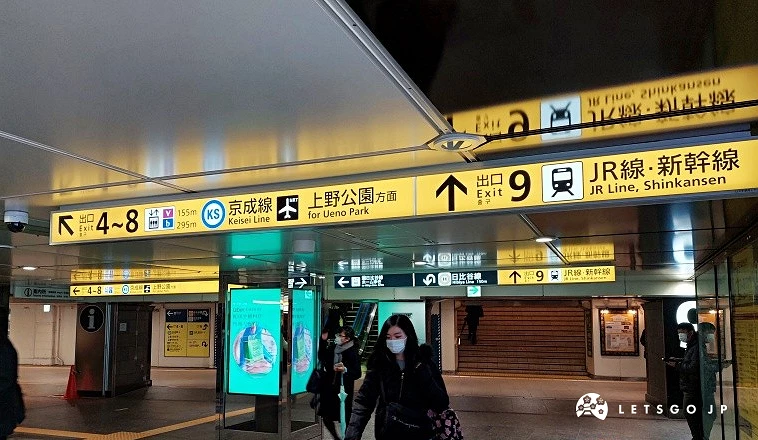 上野地下通道黃色指示標