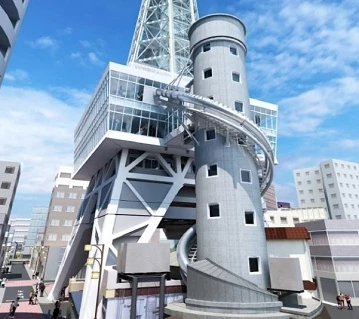 可以從塔底一口氣溜到塔底的60公尺巨大溜滑梯