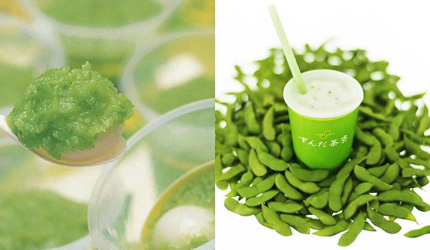 绿色豆瓣泥甜点与枝豆奶昔饮品