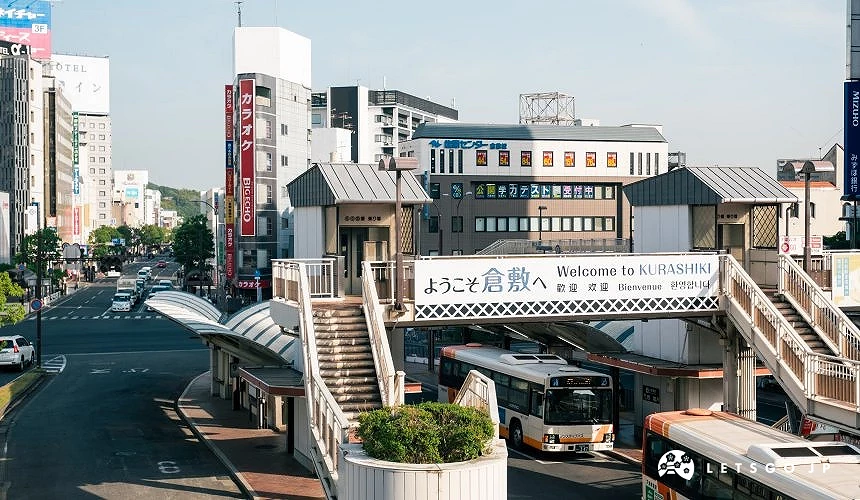 「倉敷站」前空橋望向市區的景色