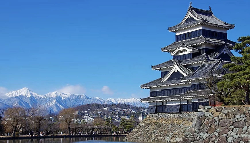 松本城与北阿尔卑斯山雪色景致
