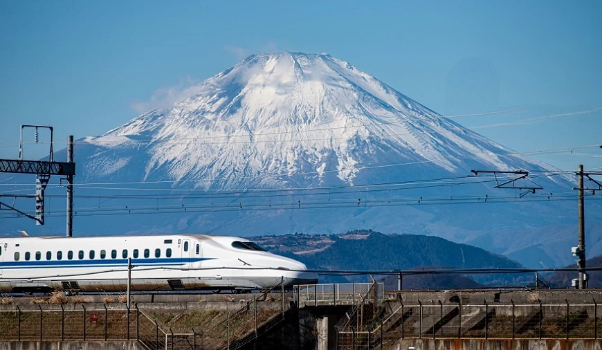 新幹線列車經過富士山附近