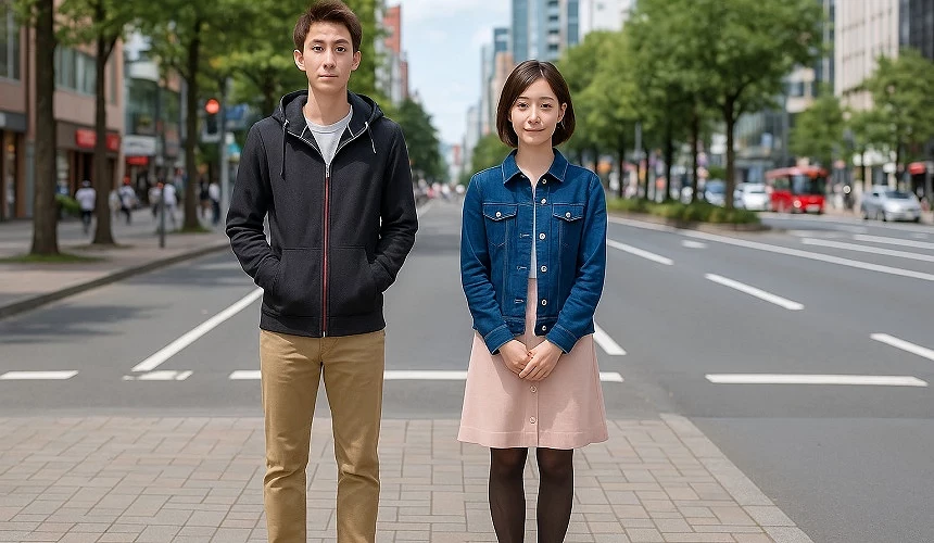 秋季穿着长袖衣物的一男一女
