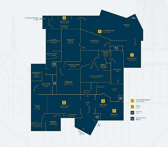 东京哈利波特影城地图,不同地区有日英文名称标示