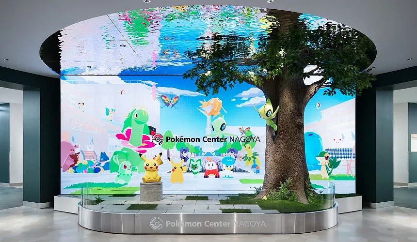 動畫電視牆造景結合皮卡丘與時拉比等經典寶可夢,很適合拍照留念