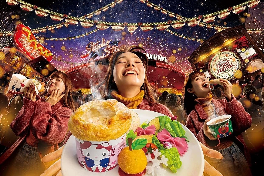 大笑的女孩们捧着酥皮浓汤与甜点