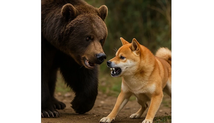 棕熊與柴犬對峙畫面