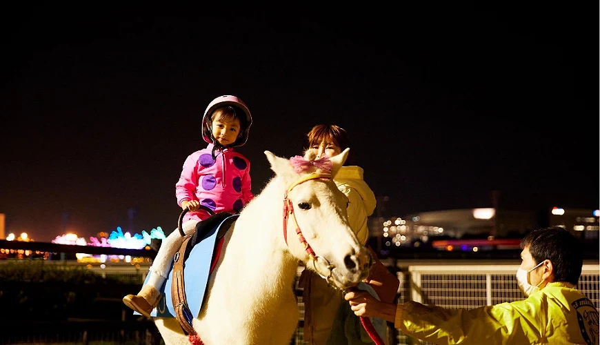 小孩子乘坐在马身上