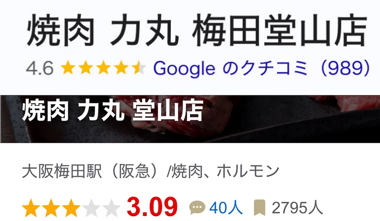 烧肉力丸堂山店评分示意图