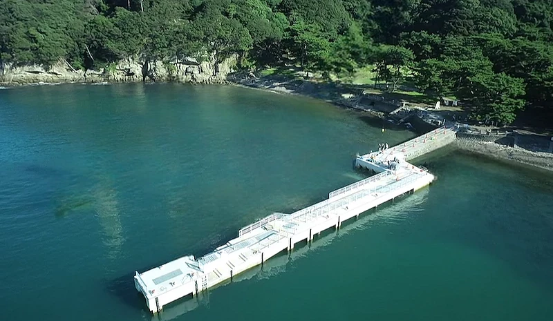 海岸延伸出的白色港口下船处