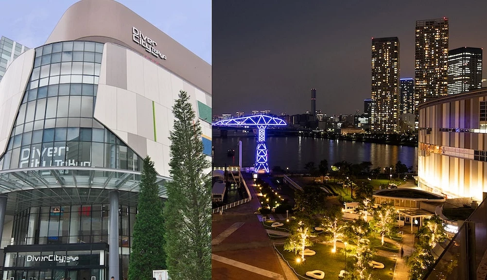 左為台場drive city外觀、右為台場夜景