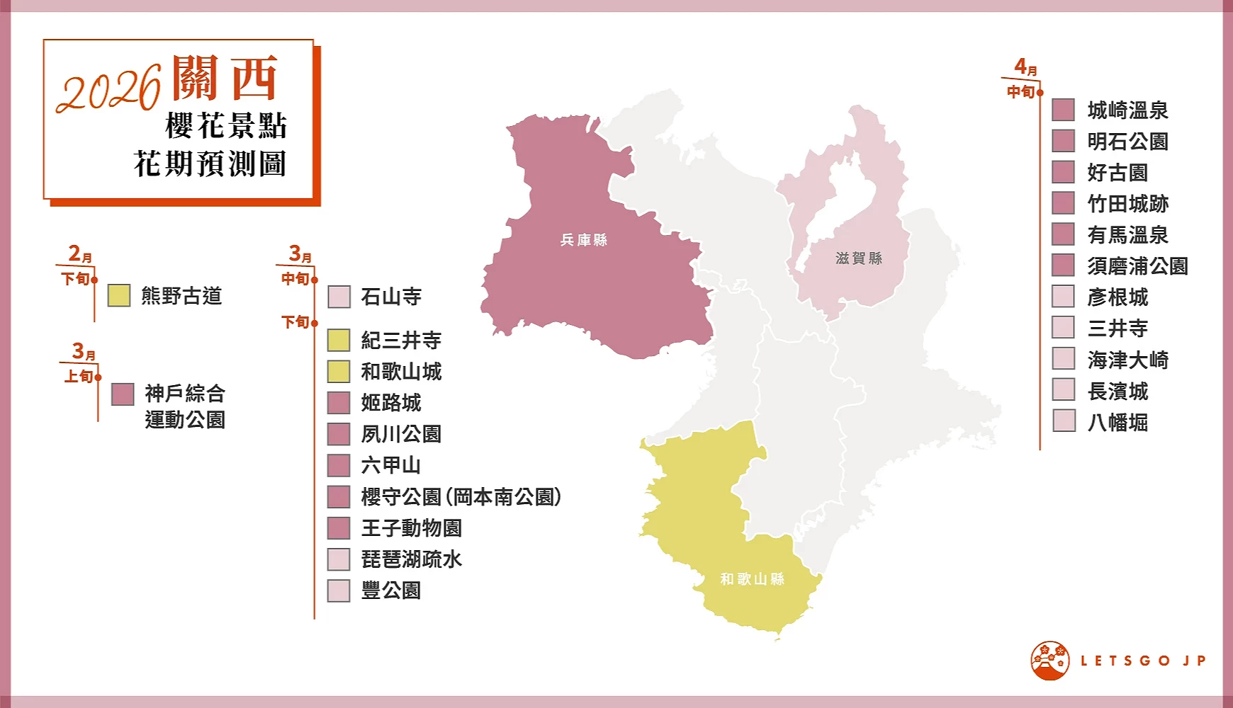 关西樱花景点花期预测图
