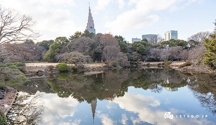 新宿御苑樹池塘大樓
