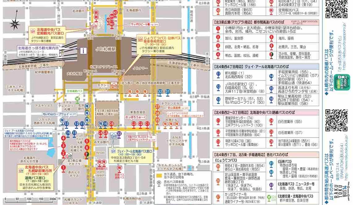 札幌站搭乘往各地区的巴士站分布图