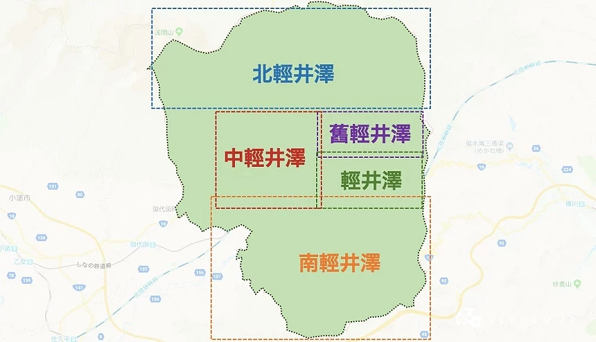 轻井泽五大观光区域分布地图