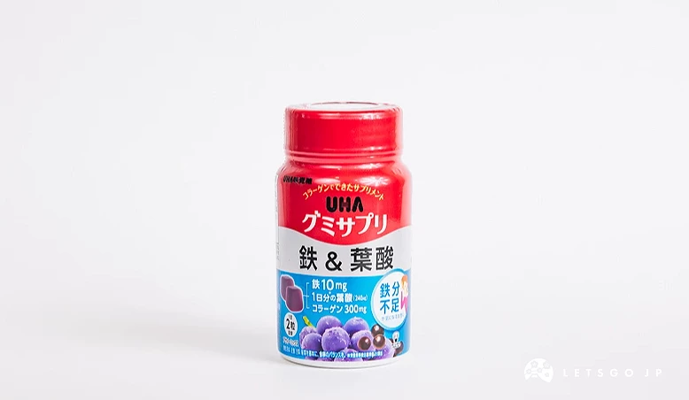 红色罐装瓶身,下半部标签印有铁与叶酸字样及蓝莓图案