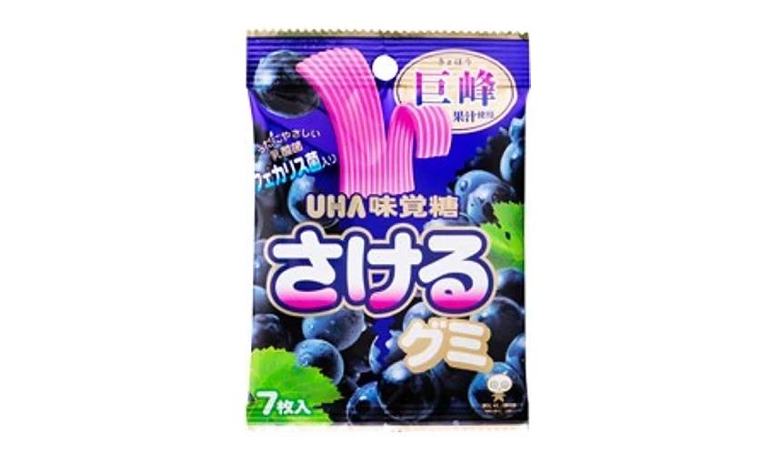 深蓝色包装袋,印有さける字样与被撕开的长条状软糖图案