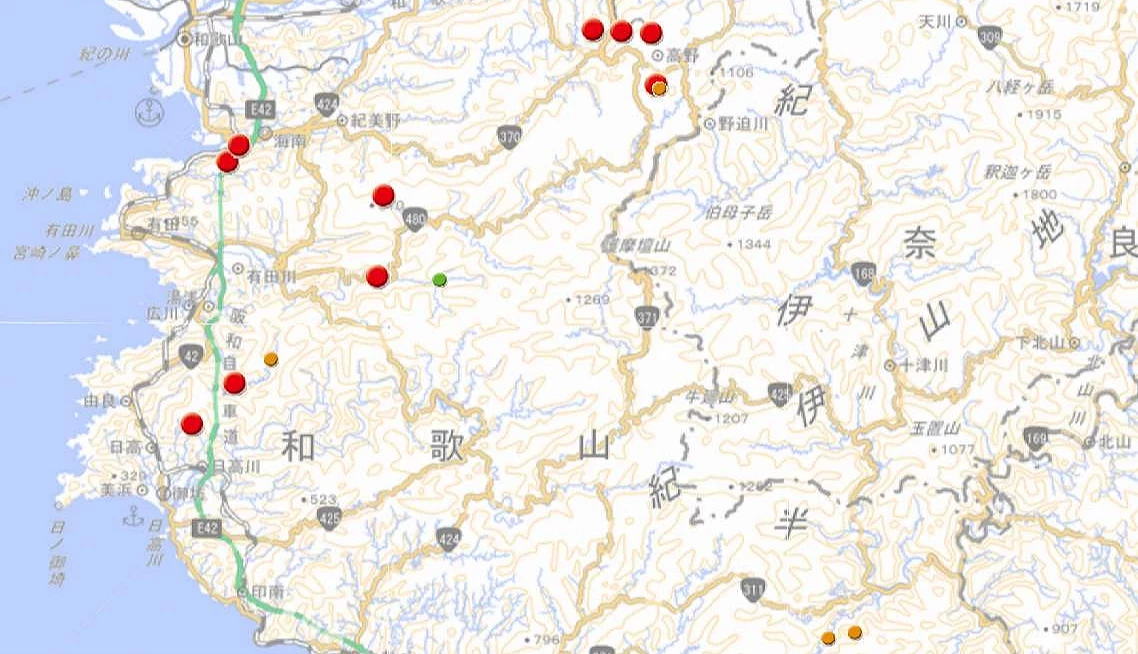 2026年3~5月和歌山县熊出没地图